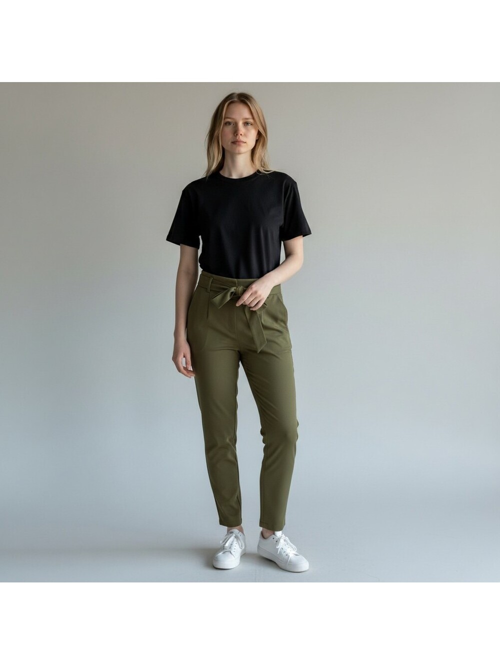 Soho Dress Pants Women L Large Green Mid Rise Flat Front Skinny Belted Pockets